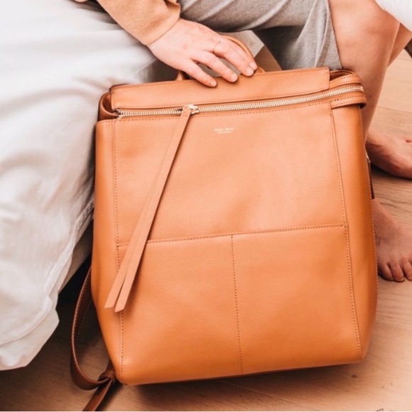 Mina Baie Los Angeles Leather Bag Backpack Travel Work Diaper Camel Tan Large - Picture 4 of 16